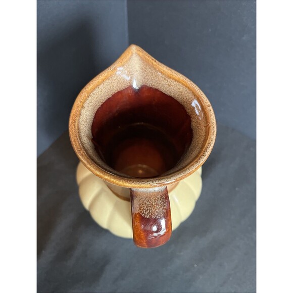 Vintage Drip Glaze Ceramic Pitcher Mid Century Retro Farmhouse Vase Brown Tan 7" - Picture 7 of 10
